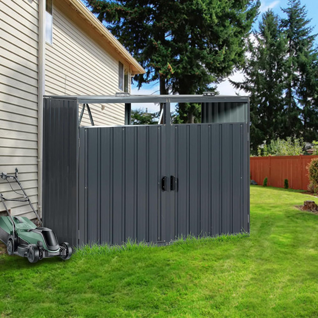 Outdoor Trash Can Storage Shed, Metal Trash Can Enclosure for 2 Trash Cans, Garbage Can Holders for Outside, Garbage Bin Storage Shed for Garden Yard Lawn (5.3 FT, Dark Gray)