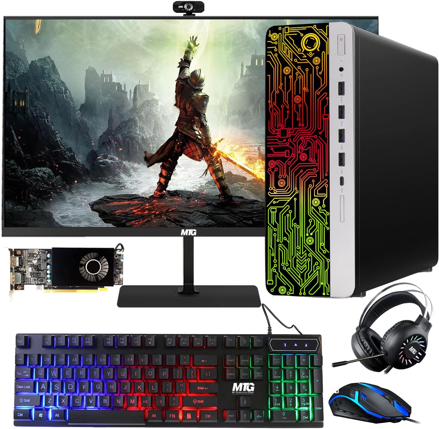 TechMagnet HP G3 Gaming Desktop PC,Intel Core i7 6th Gen,AMD RX 550 Graphics,16GB RAM,240GB SSD|2TB HDD,MTG New 27 inch Monitor,RGB Keyboard Mouse,RGB Headphone,Webcam,Windows 11(Renewed)
