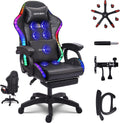 Gaming Chair with LED Lights and Speakers, Ergonomic Gaming Chair with Massage and Footrest,Comfortable Computer Reclining with Headrest and Lumbar Support,Video Game Chair for Adults Kids.,B