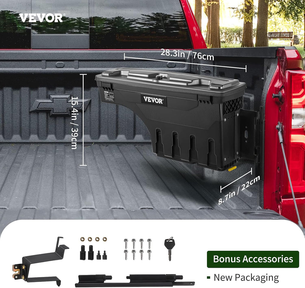 VEVOR Truck Bed Storage Box, Compatible with Chevrolet Silverado 1500 GMC Sierra 1500 2019-2020 R, Waterproof ABS Wheel Well Tool Box with Lockable Lid, 6.6 Gal/25 L Toolbox, Passenger Side, Black