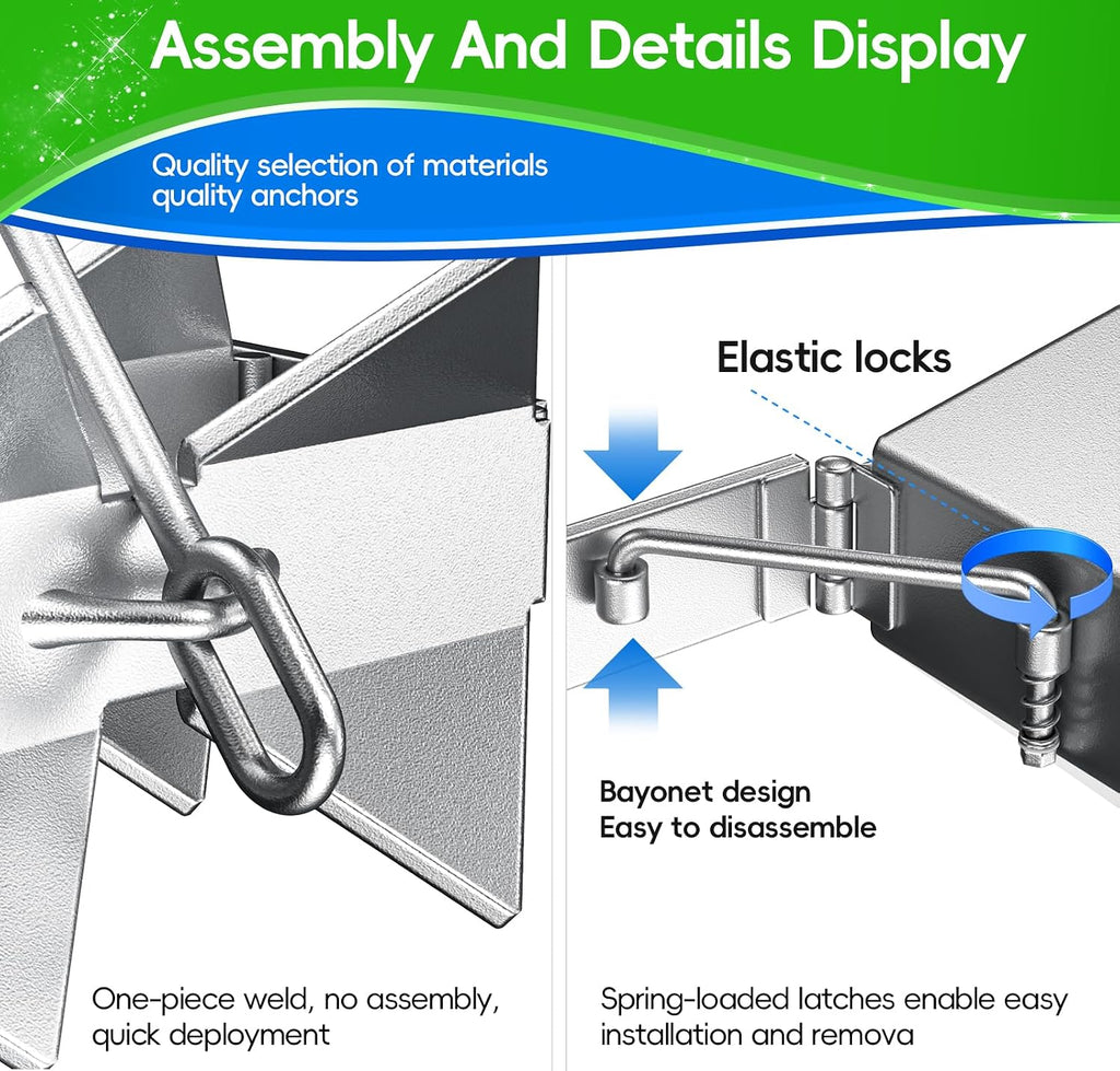 Boat Anchor Kit - Anchor with Dacromet Coating, Box Anchors for 25' Boats, Includes 100 ft 3/8' Anchor Nylon Rope, Suitable for Various Small Boats