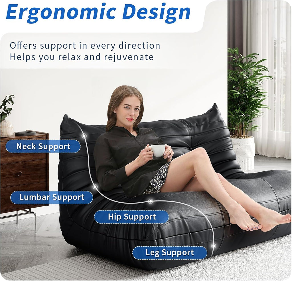 Fireside Corner Bean Bag Chairs for Adults,Comfy Lazy Floor Sofa Couch, Soft Lounge Foam-Filled Single Chair for Living Room Bedroom Office,Black