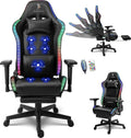 Massage Gaming Chair with Speakers, Ergonomic Pro Gaming Chair with Headrest and Lumbar Support,Reclining Computer Chair with Footrest and RGB Lights,Video Game Chair for Adults Kids.,Black