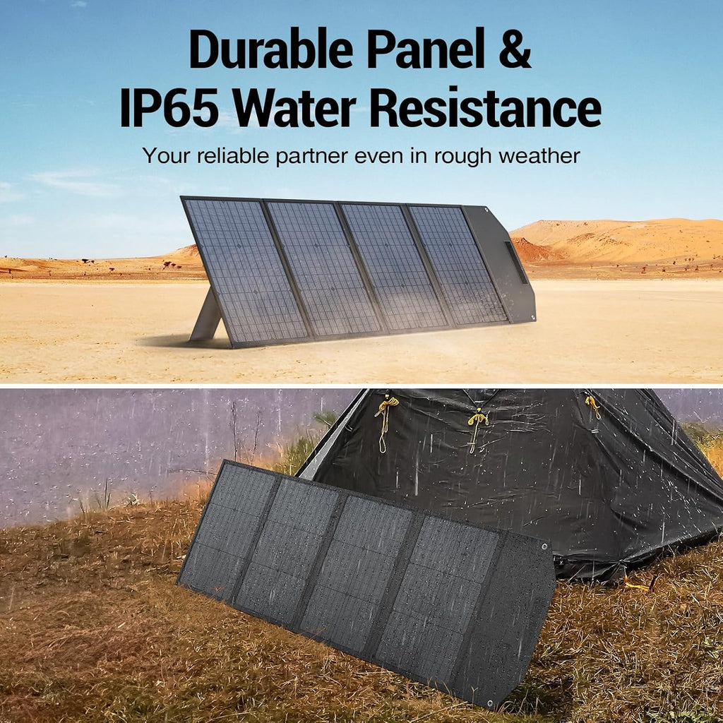 BROWEY 120W Portable Solar Panel for Power Station, USB/Type-C/DC Outputs, Foldable with Adjustable Kickstand, IP68 Waterproof, High Efficiency Solar Charging for Camping & Emergency Power Supply
