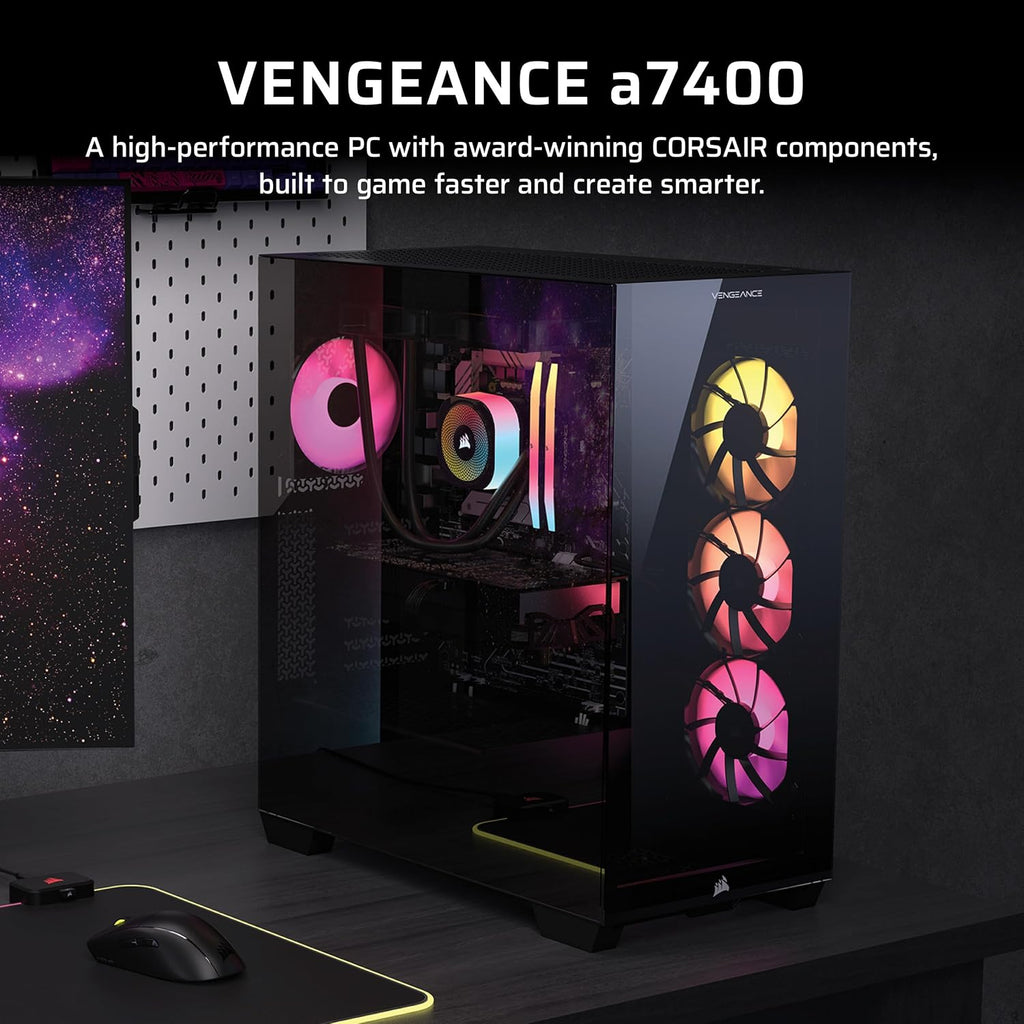 Corsair Vengeance a7400 Gaming PC – Liquid Cooled AMD Ryzen 7 7800X3D CPU – NVIDIA GeForce RTX 5080 GPU – 32GB Vengeance RGB DDR5 Memory – 2TB M.2 SSD – Black