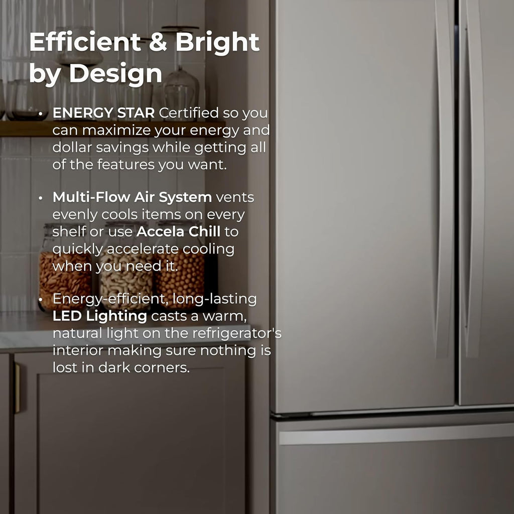 Kenmore 36' French Door Refrigerator with Freezer - Accela Chill, Adjustable Shelving, Humidity Controlled Crispers, ENERGY STAR Certified, 20.3 cu. ft. Capacity, Fingerprint Resistant Stainless Steel