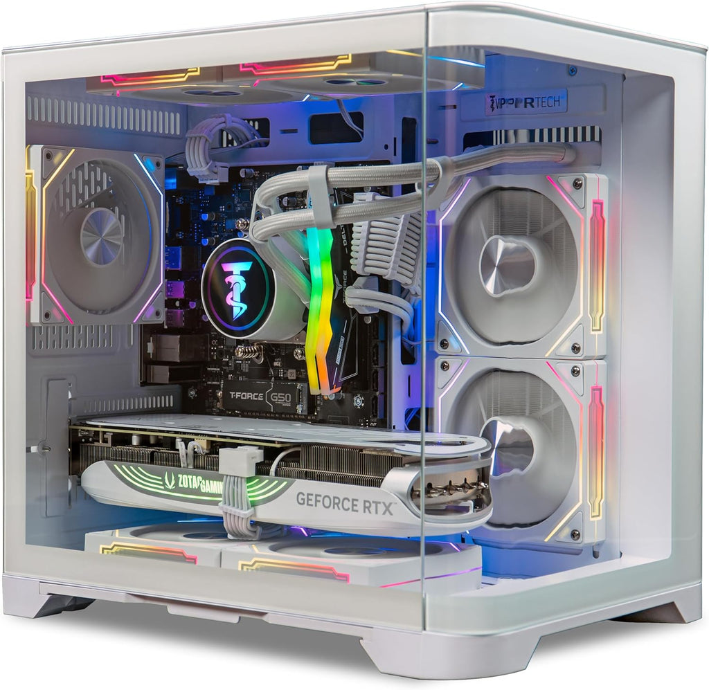 ViprTech Reaper 4.0 Gaming PC - AMD Ryzen 7 8700F (5.0Ghz Liquid Cooled), RTX 5070 12GB, 32GB DDR5 RAM, 2TB NVMe SSD, 800W Gold, VR-Ready, WiFi BT, Win 11, Desktop Computer Prebuilt, White