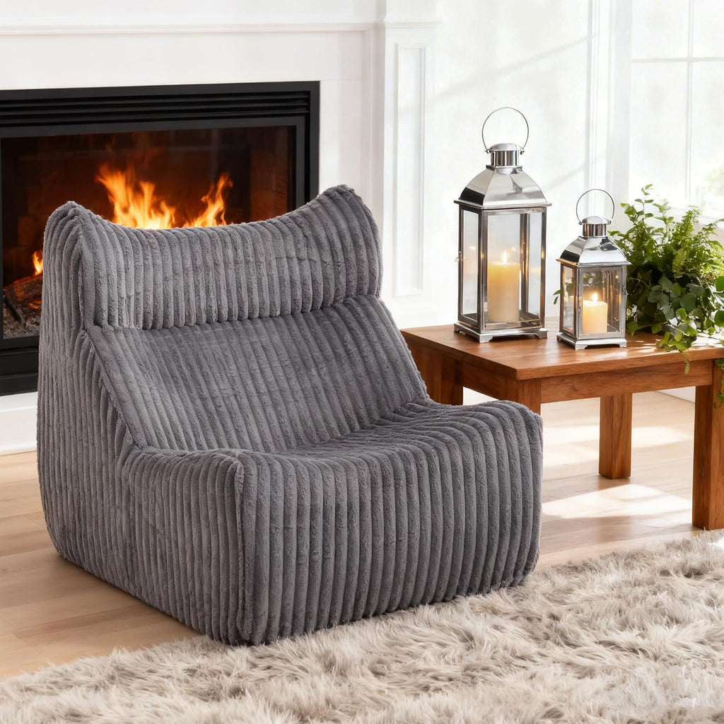 Bean Bag Chairs for Adults, Giant Bean Bag Chair, Memory Foam Lounge Chair, Comfy Lazy Floor Chair, Bean Bag Sofa for Living Room, Bedroom and Office, Single Bean Bag (Grey)