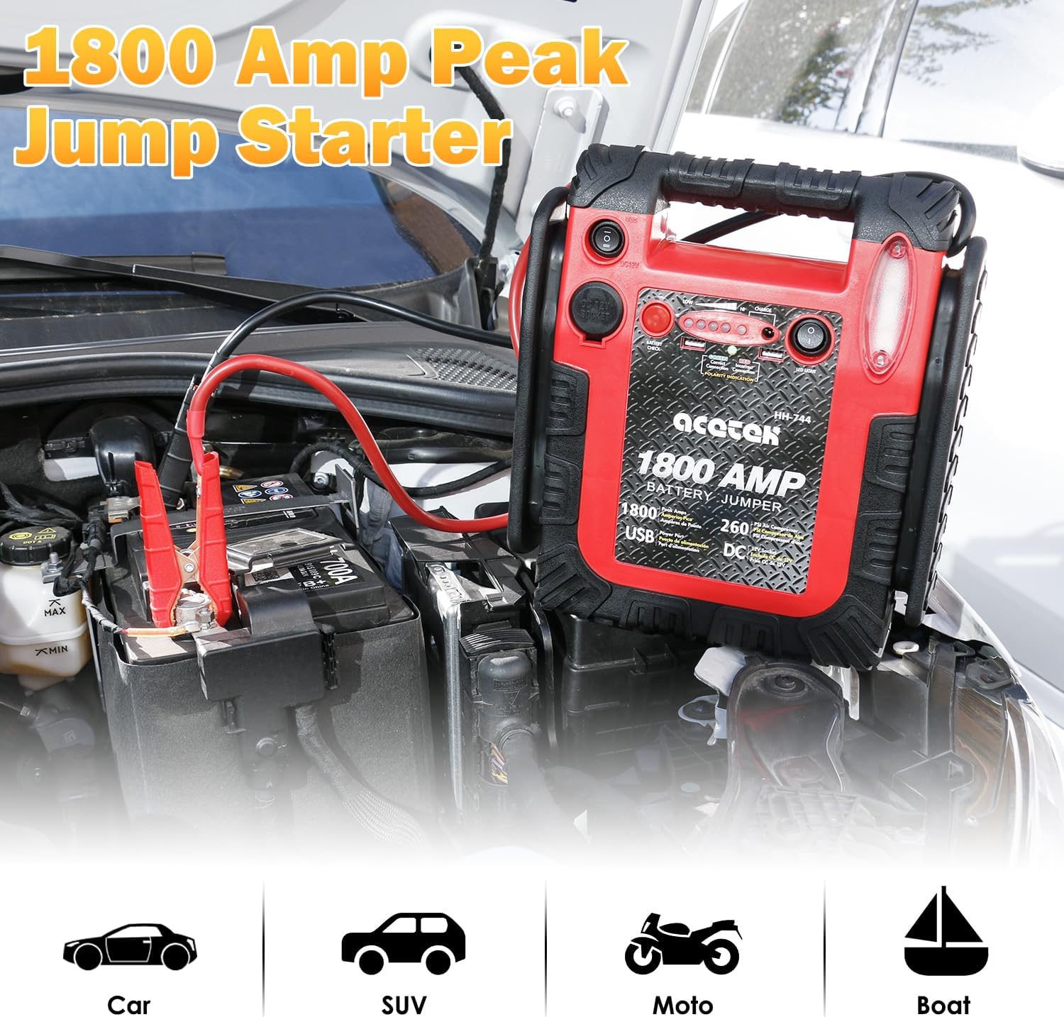 1800 Amp Jump Starter with Air Compressor, acetek Car Battery Jump Starter 260 PSI Tire Inflator, 20000mAh 12V Auto Lead-Acid Battery Booster (Up to 6L Gas or 6L Diesel Engine) with LED Light & USB