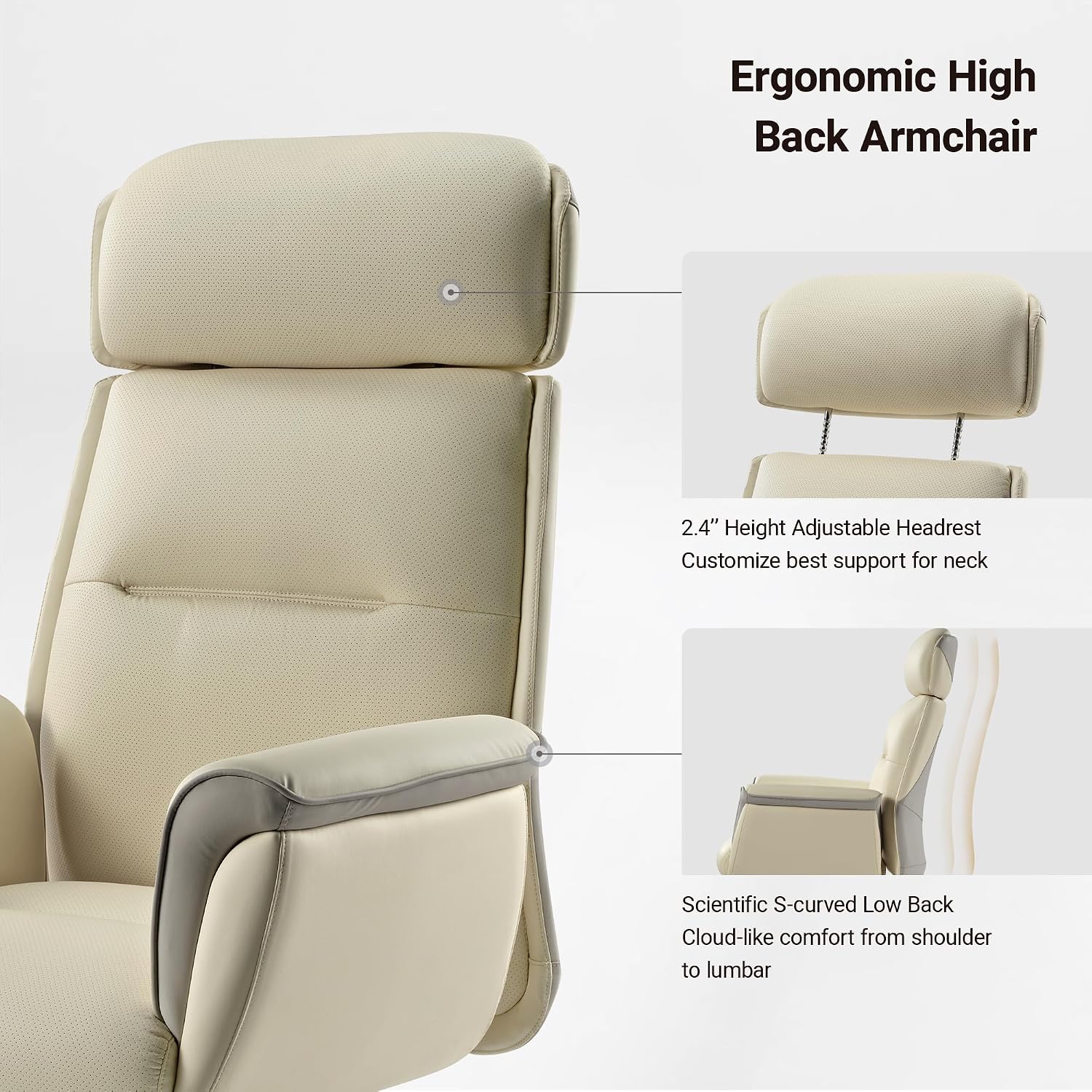 EUREKA ERGONOMIC Microfiber Leather Office Chair Ergonomic Desk Chair, Executive Chair Office Gaming Chair, Comfy Big and Tall Office Chair with Elevatable Headrest & Padded Armrests, Beige