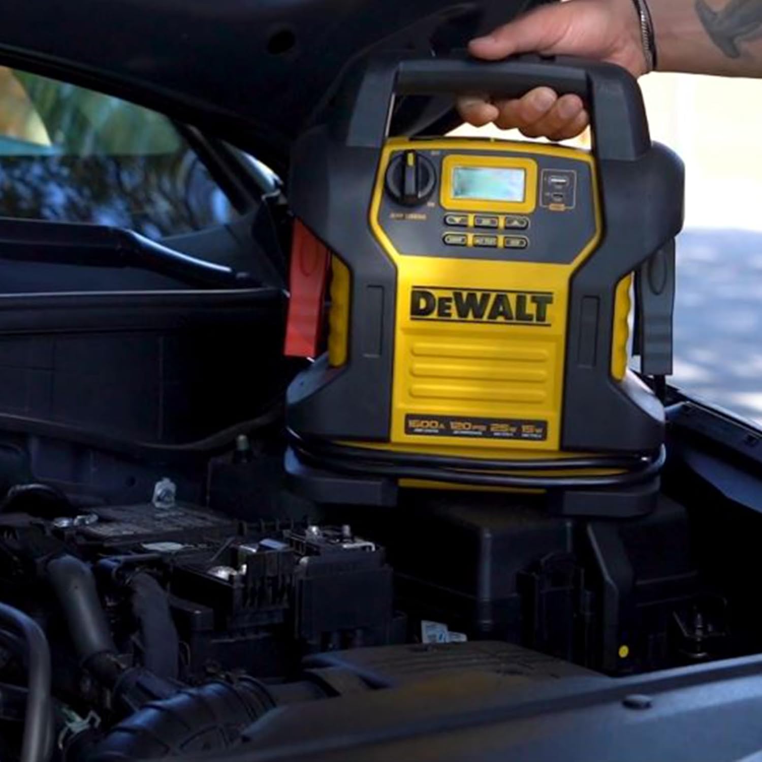 DEWALT DXAEJ14 Digital Portable Power Station Jump Starter - 1600 Peak Amps with 120 PSI Compressor for Tires, Sports Equipment & Bikes, 15W USB-A and 25W USB-C Power