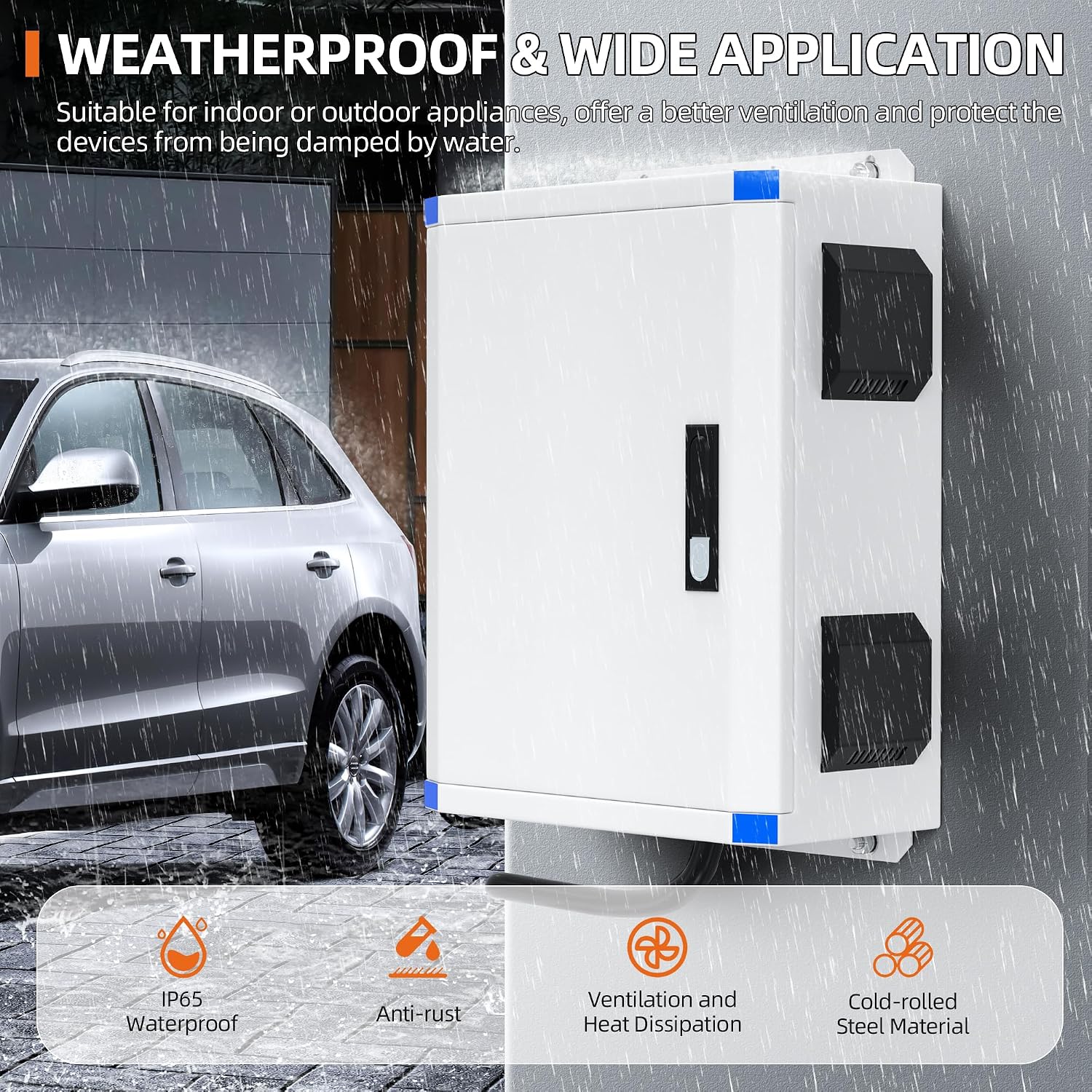 Joinfworld Outdoor Electrical Box 19.7'x15.7'x7.9' Metal Waterproof Vented Nema Enclosure with 12V Fan, Stainless Steel Junction Box with Cold Rolled Steel Plate Hinge Connection Din Rail