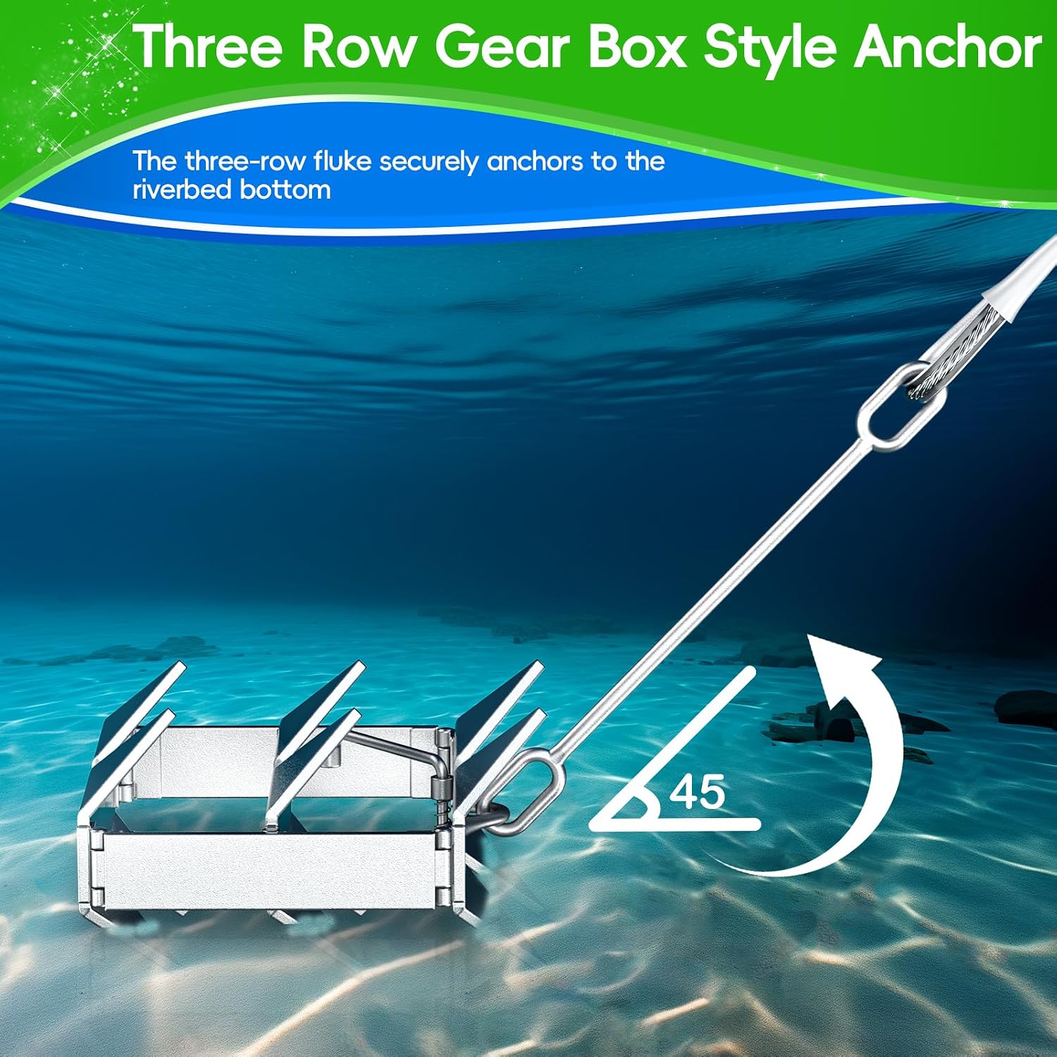 Boat Anchor Kit - Anchor with Dacromet Coating, Box Anchors for 25' Boats, Includes 100 ft 3/8' Anchor Nylon Rope, Suitable for Various Small Boats