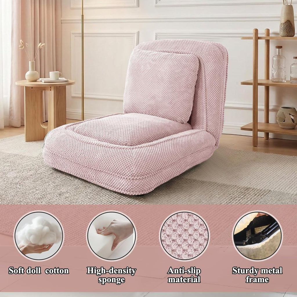 Human Dog Bed, Lazy Sofa Couch, Plush Floor Gaming Chair,5 Adjustable Position, sit, Sleep, fold, Suit to Put in Bedroom, Living Room,Space Saving Design (Pink)