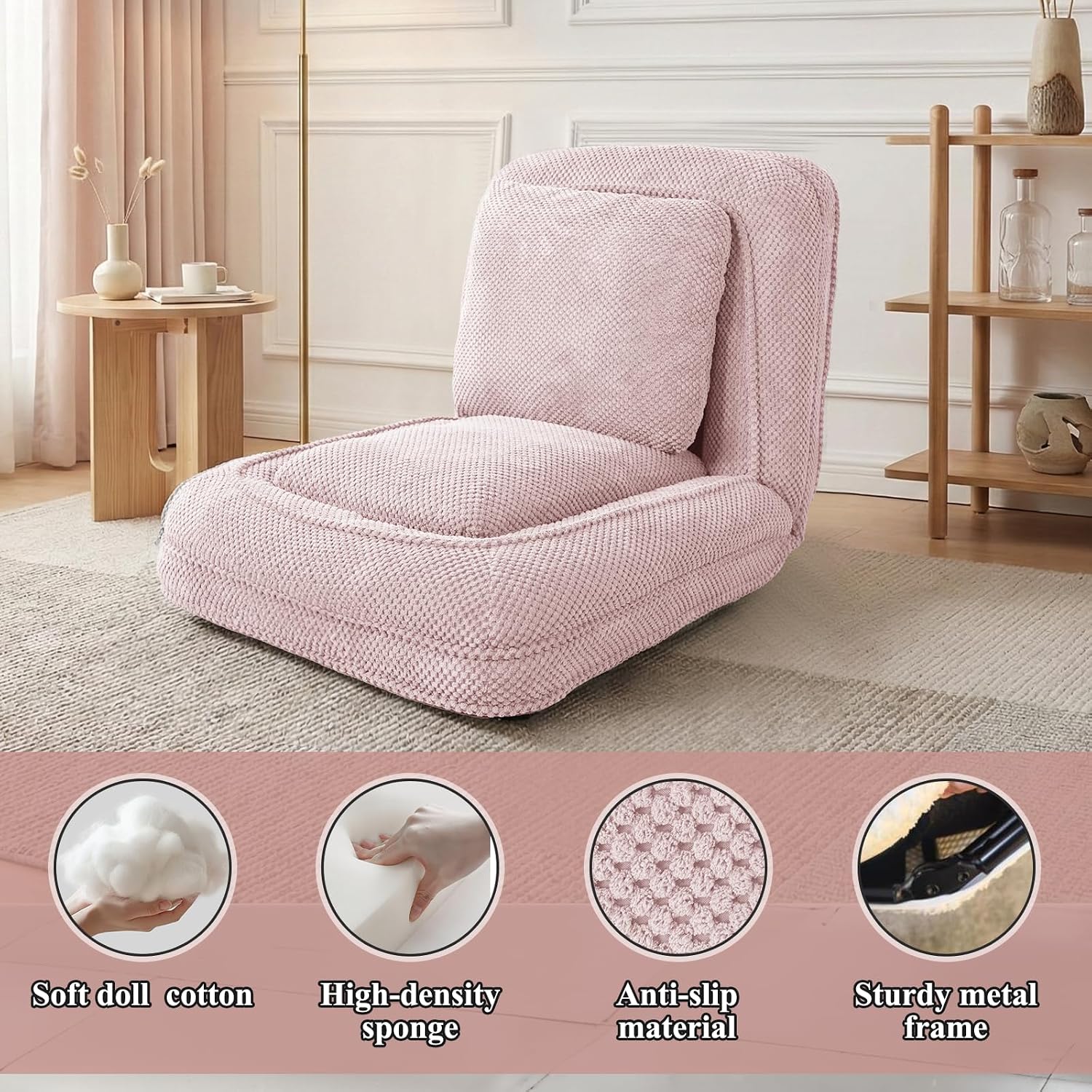 Human Dog Bed, Lazy Sofa Couch, Plush Floor Gaming Chair,5 Adjustable Position, sit, Sleep, fold, Suit to Put in Bedroom, Living Room,Space Saving Design (Pink)