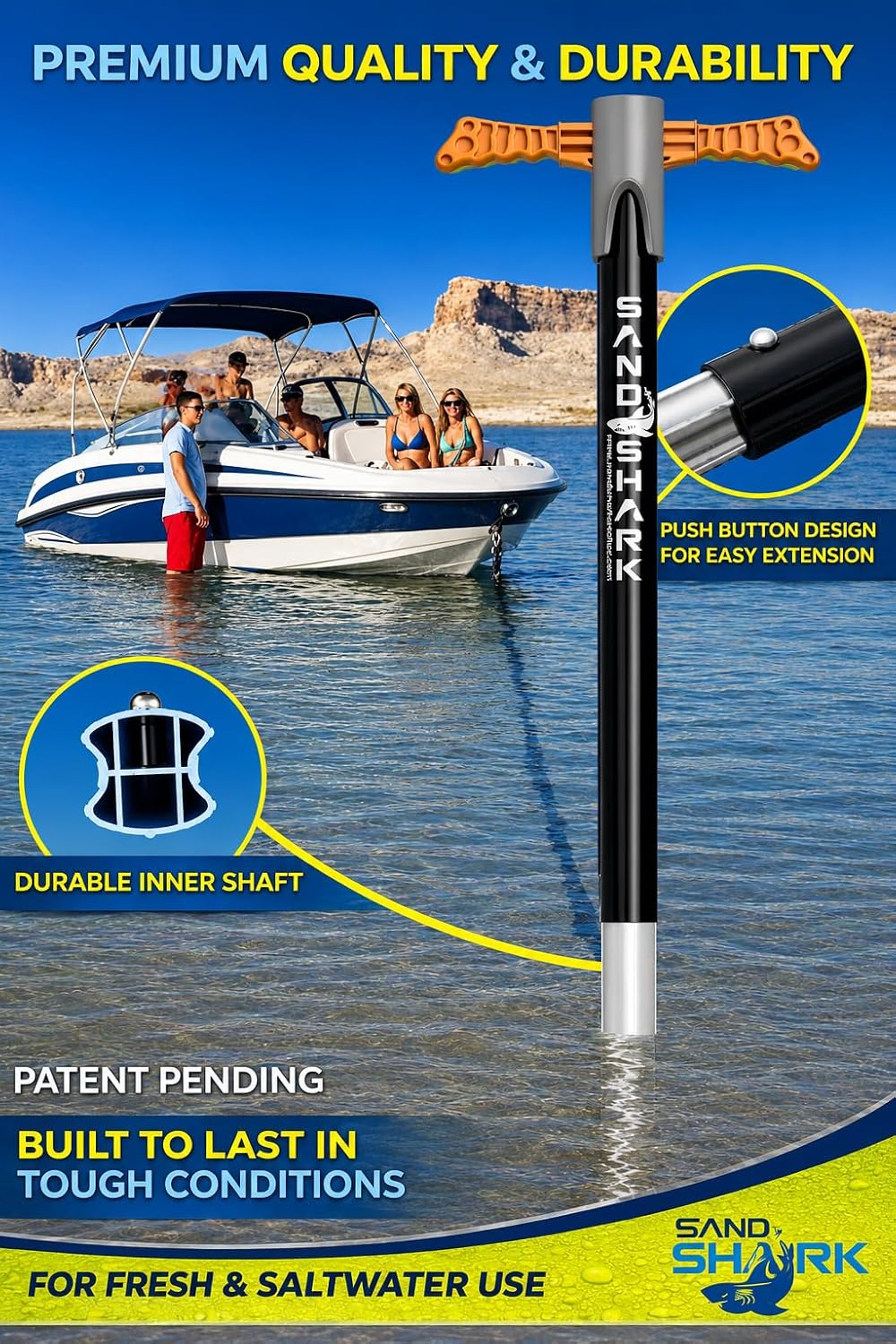SandShark Supersport 3.0 Shallow Water Anchor - Great Jet Ski, PWC, Pontoon Boat Accessory - Adjusts 29'-48' w/Case