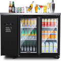 BODEGACOOLER Commercial Back Bar Cooler with 2 Glass Doors,12 Cu.Ft Stainless Steel Commercial Counter Height Bar Refrigerator,Display Drink Beverage Beer Fridge LED Lighting,SUS304 Top,4 Casters