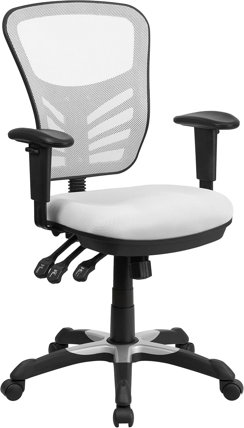 Flash Furniture Nicholas Mid-Back Swivel Office and Gaming Chair, Ergonomic Mesh Office Chair with Adjustable Lumbar Support and Height, White