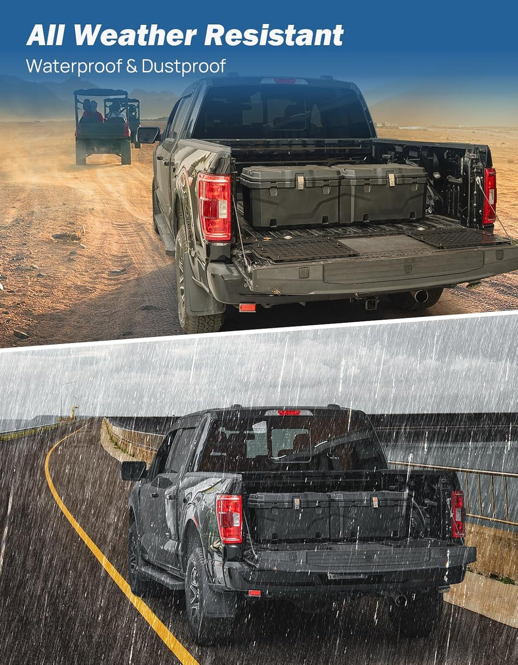 JOYTUTUS Lockable 160 Quart Truck Bed Tool Box, Waterproof Storage Box Truck Bed Cargo Case, Full & Mid Size Pickup Tool Box Toolbox Storage System