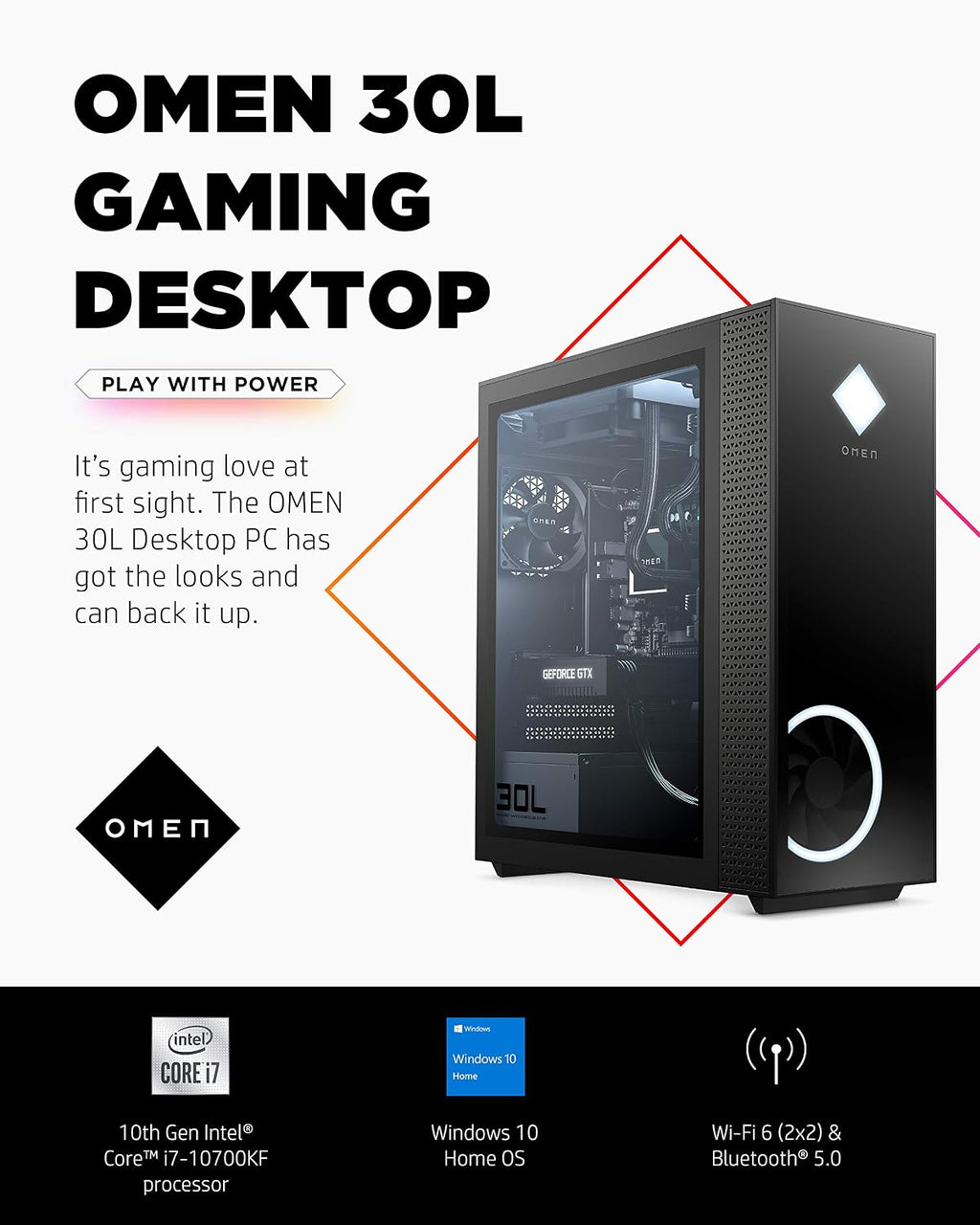 OMEN 30L Gaming Desktop PC, NVIDIA GeForce RTX 3070 Graphics Card, 10th Generation Intel Core i7-10700KF Processor, 16 GB RAM, 1 TB SSD, Windows 10 Home (GT13-0070, 2020), Shadow Black