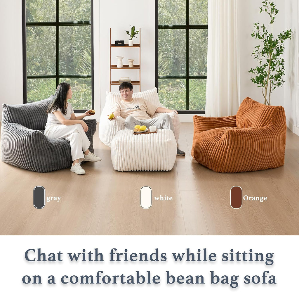 Gericco Giant Plush Bean Bag Chair for Adults with Armrests - Oversized Comfy Green Beanbag Lounge Lazy Floor Sofa Accent Chair for Living Room, Bedroom & Dorm, Cozy Fluffy Single Cloud Mini Couch