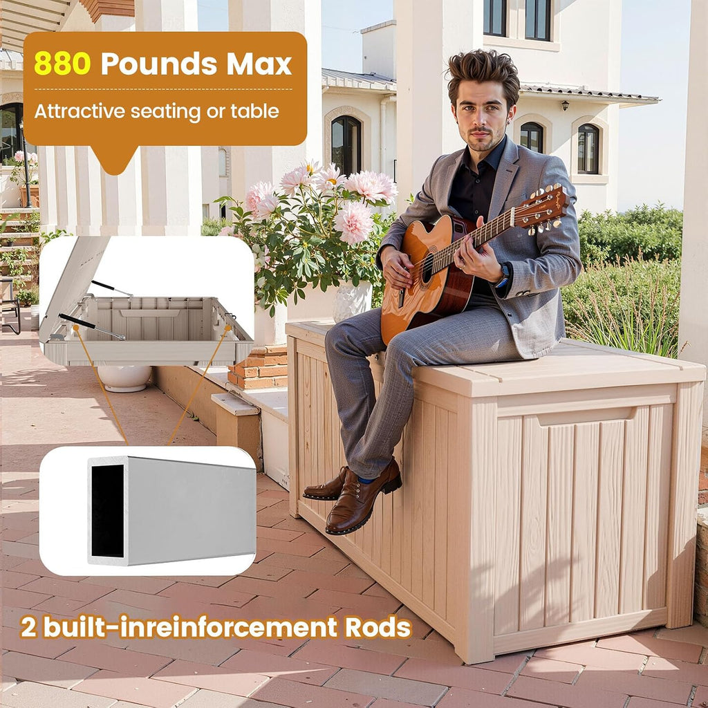 Zapdos Outdoor Storage Box, 180 Gallon Resin Deck Box Resin Patio Storage Box Bin for Furniture Cushions Garden Tools, Waterproof Lockable Large Outside Storage Boxes, Grey