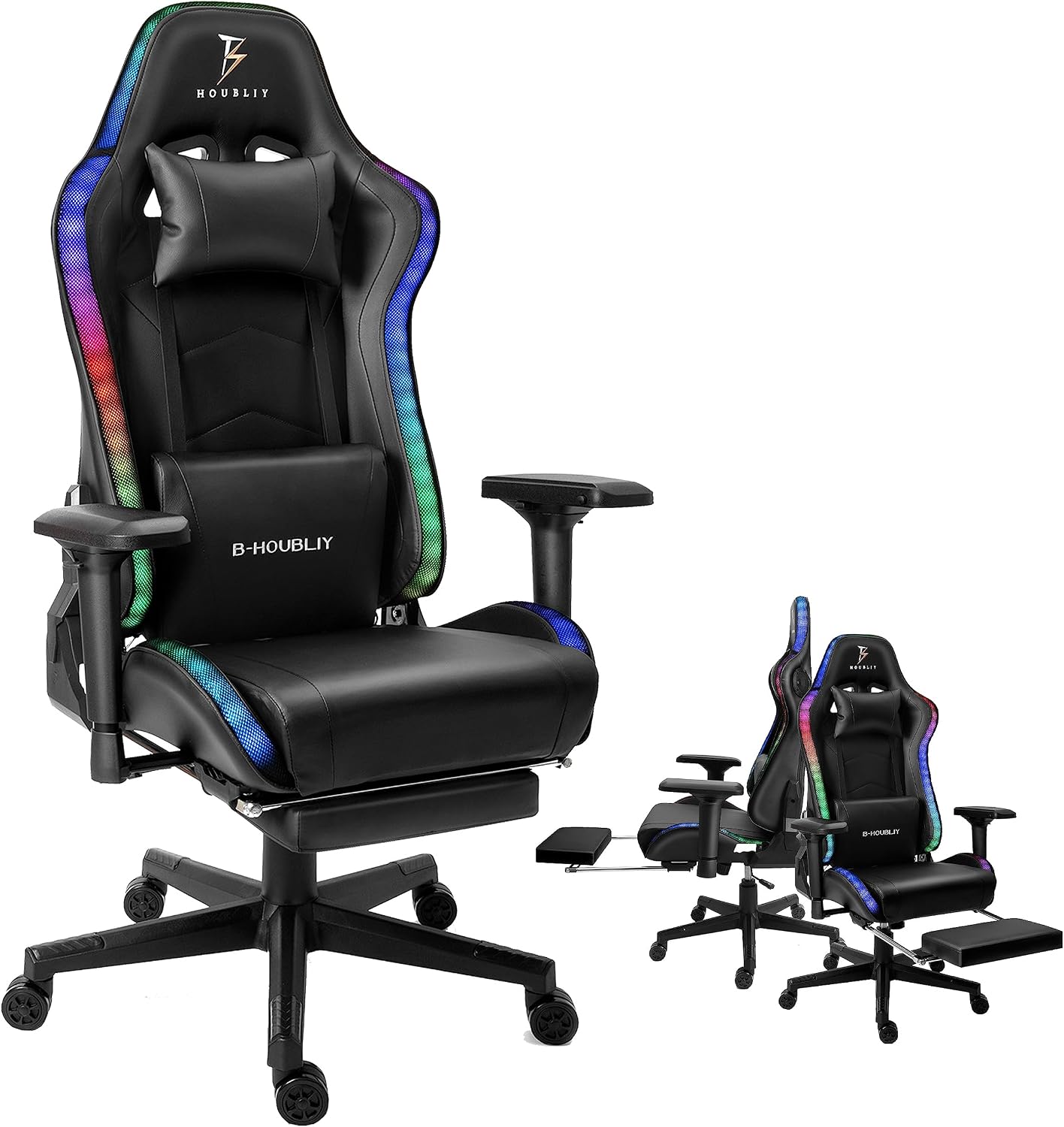 Gaming Chair,Ergonomic Gaming Chair with Speakers and LED Light High Back 7-Point Massage Game Chairs,90°-180°Reclining Gaming Chair,Adults Teens Computer Chair.,Black