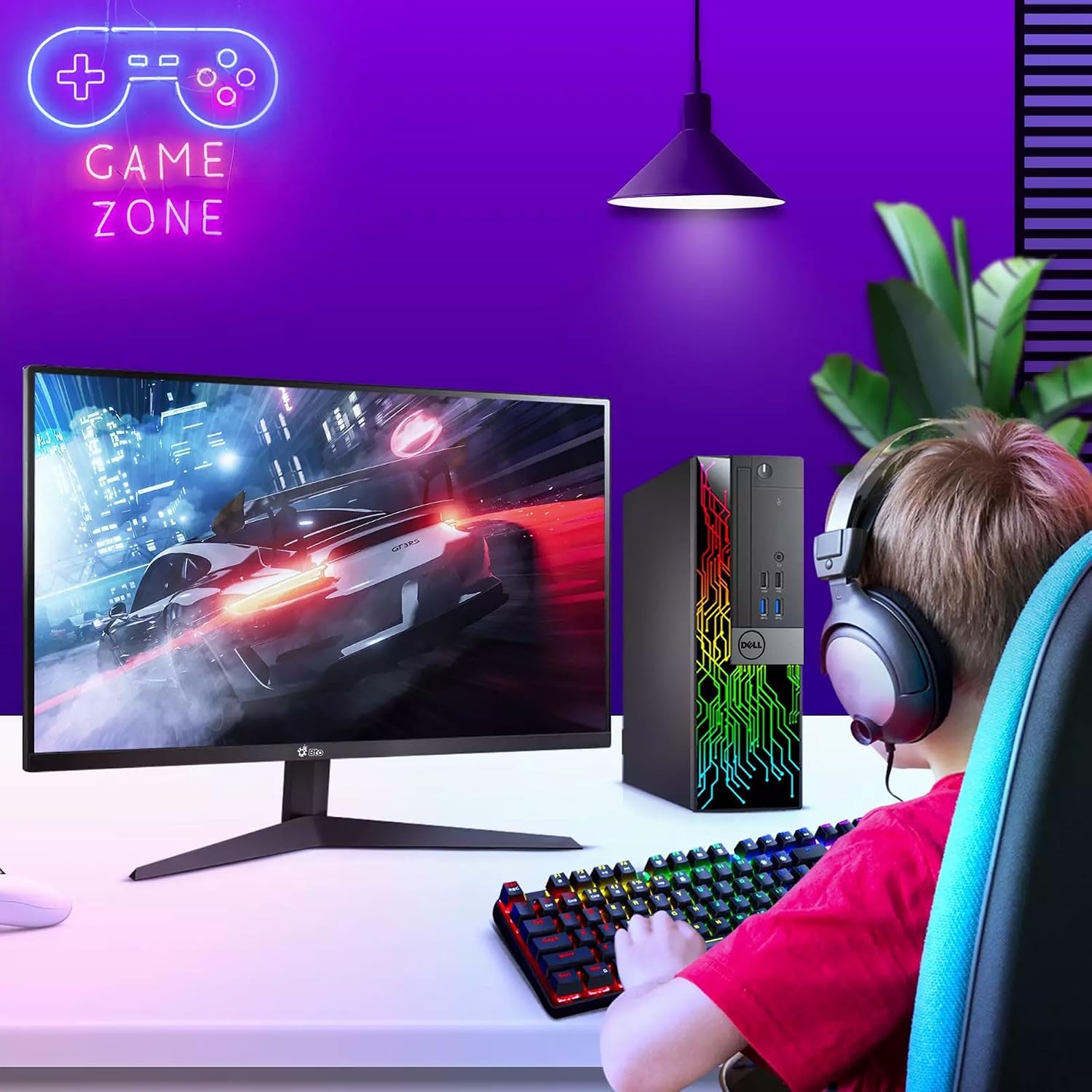 Dell Gaming Desktop Computer PC - Intel Core i5-6th Gen - 16GB RAM - 512GB SSD - New 24' Monitor - GeForce GTX 1050 Ti - RGB Keyboard & Mouse - WiFi - Windows 11 Pro (Renewed)