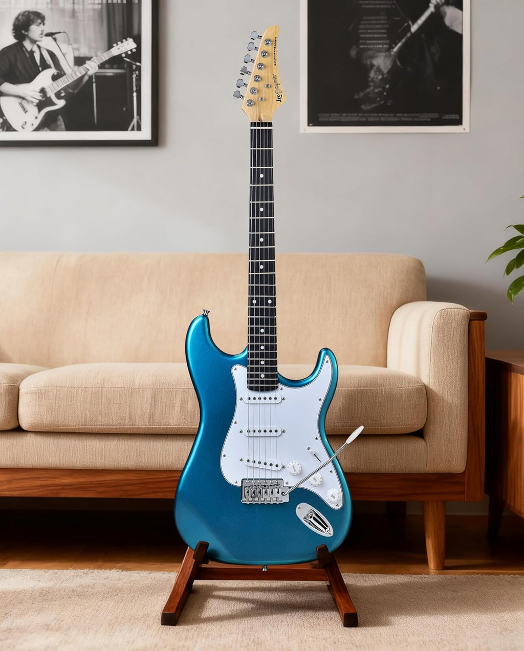 Leo Jaymz Beginner Electric Guitar Complete Kit with Portable Amp, Padded Gig Bag & Full Accessories, Maple Neck SSS Pickups(Blue)