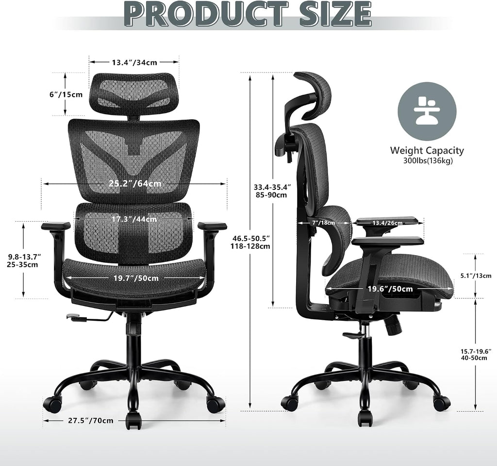 Winrise Office Chair Ergonomic Desk Chair, High Back Gaming Chair, Big and Tall Reclining Breathable Mesh Chair Comfy Home Office Desk Chair with Lumbar Support