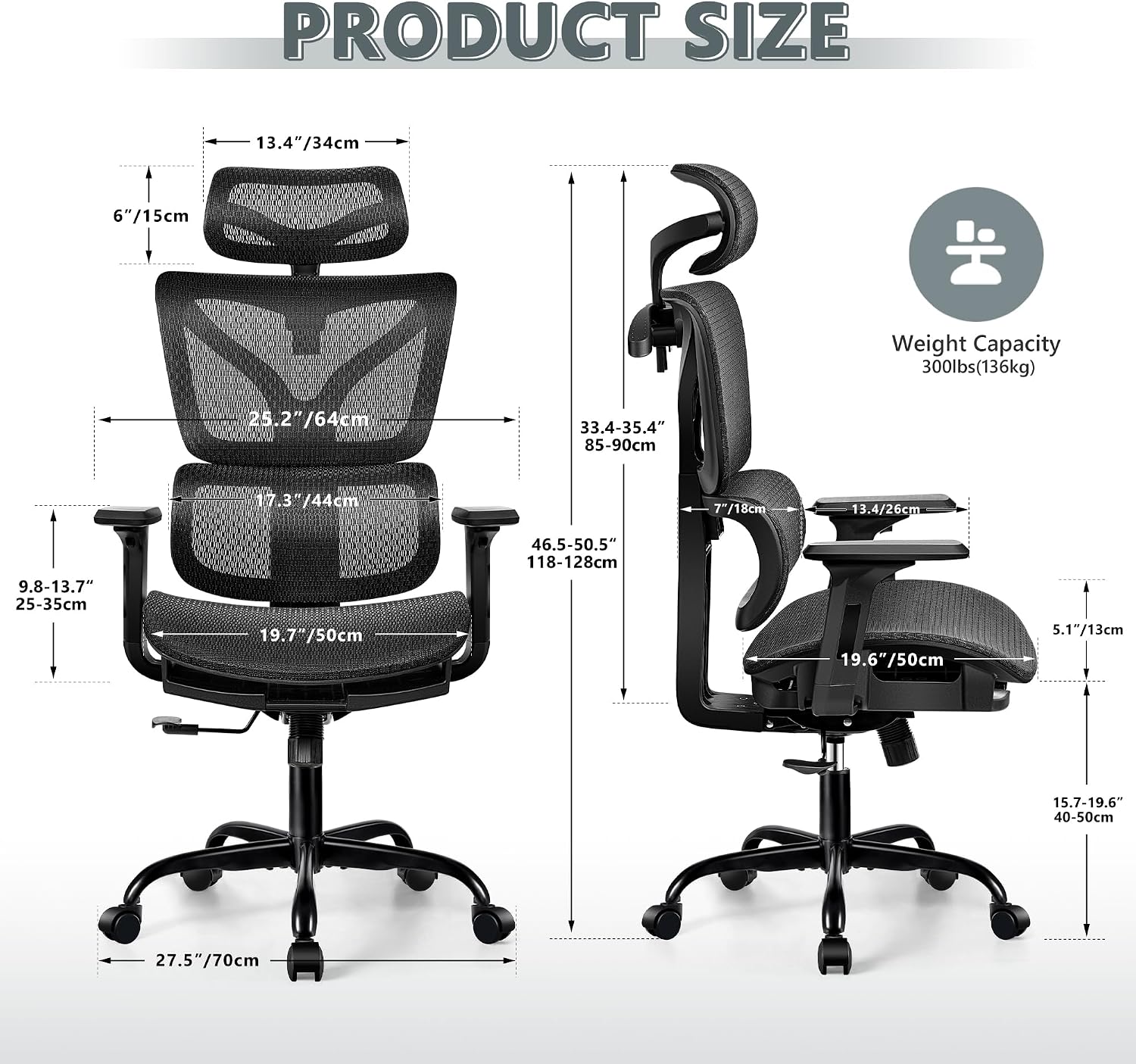 Winrise Office Chair Ergonomic Desk Chair, High Back Gaming Chair, Big and Tall Reclining Breathable Mesh Chair Comfy Home Office Desk Chair with Lumbar Support