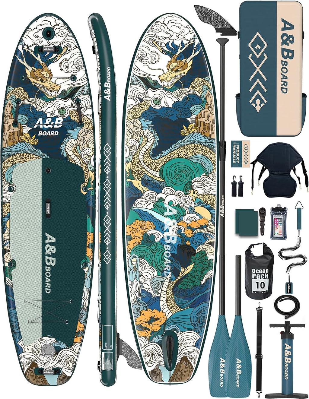 ABBOARD Inflatable Stand Up Paddle Board - Extra Wide Fishing Paddleboard with Sup Accessories Youth/Adults