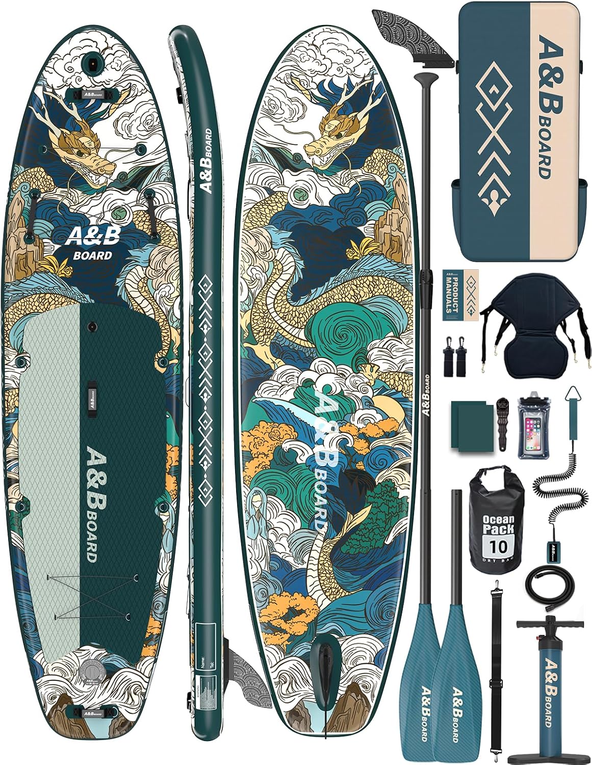 ABBOARD Inflatable Stand Up Paddle Board - Extra Wide Fishing Paddleboard with Sup Accessories Youth/Adults
