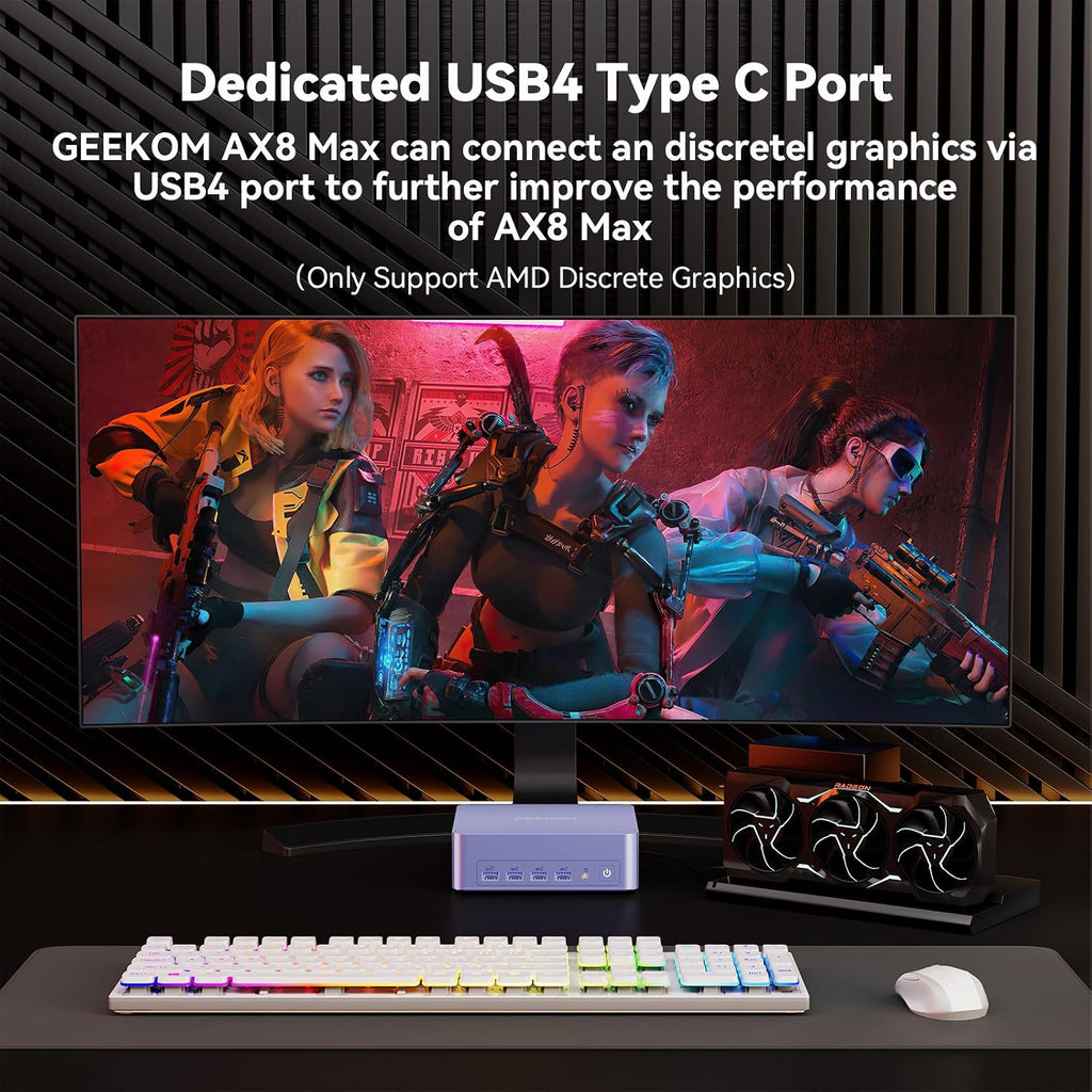 GEEKOM AX8 Max Mini PC with AMD Ryzen 7 8745HS Dual 2.5GbE LAN Port| 16GB DDR5,1TB NVMe SSD| Radeon 780M,USB4.0(40Gbps),Quad Display| Windows 11 Pro Gaming,Office,Video Editing