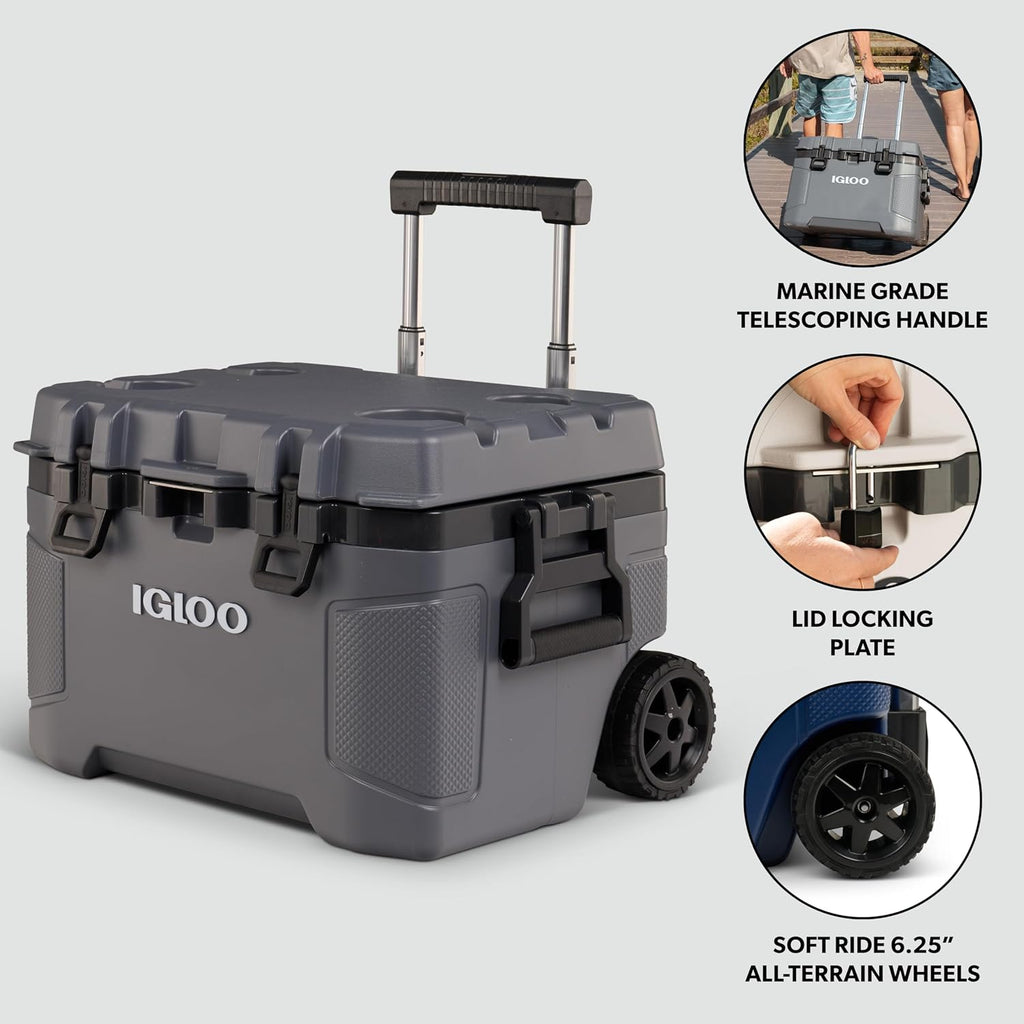Igloo Trailmate 52Qt Wheeled Cooler, Insulated Hard Shell Ice Chest, Carbonite