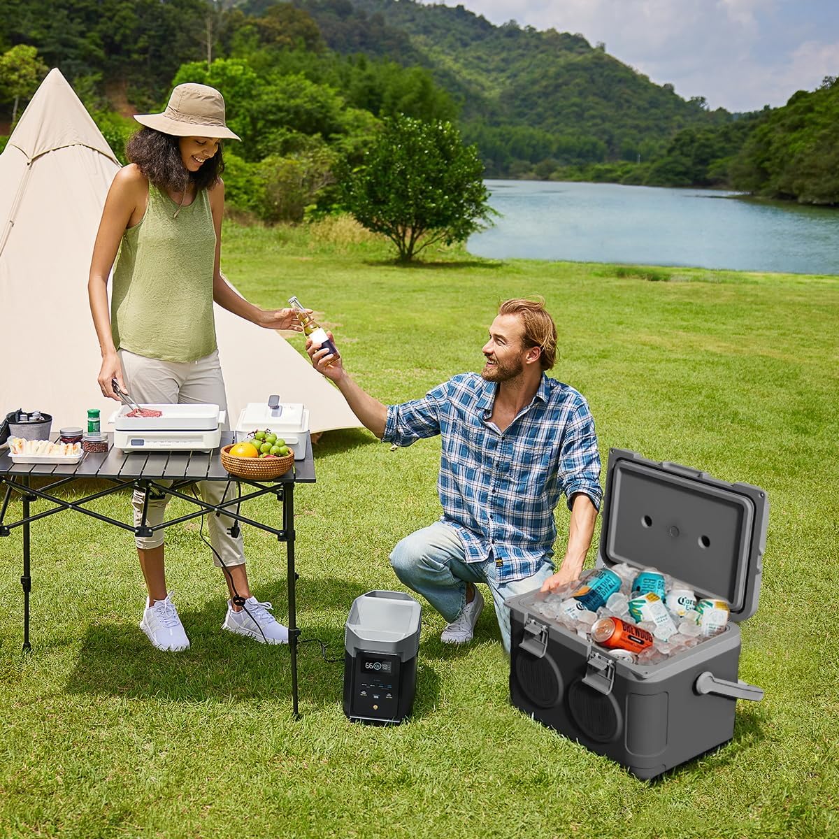 Camp Cooler with Bluetooth Speaker 22 Quart，48 Hours Ice Retention, Portable Handle, Outdoor Camping Cooler for BBQs, Beach, Hiking
