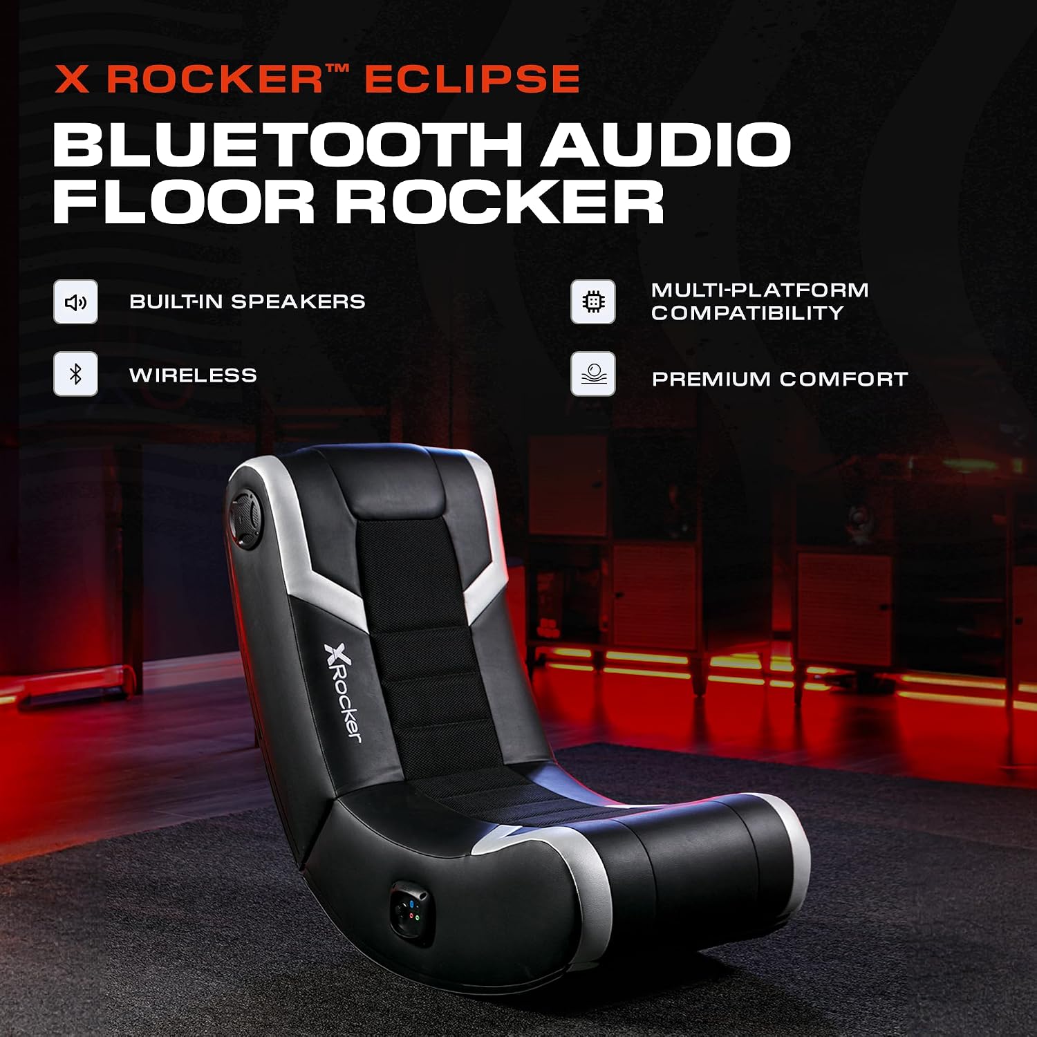 X Rocker Eclipse Video Gaming Floor Chair, Headrest Mounted Speakers, 2.0 Bluetooth, Wireless, 5110301, 31' x 27.5' x 16.5', Amazon Exclusive & Nintendo Joy-Con (L/R) - Neon Red/Neon Blue