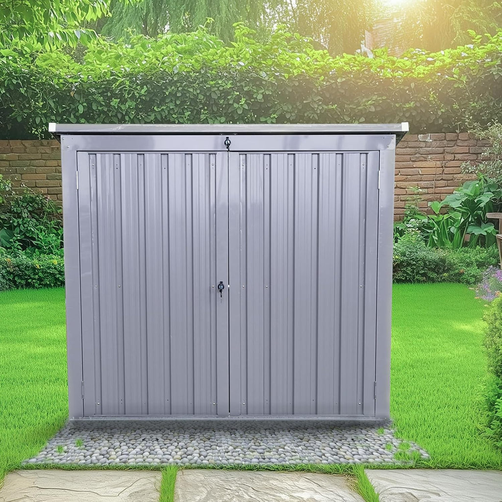 Upgraded Outdoor Trash Can Storage, 62'' Garbage Bin Shed Stores 2 Trash cans and Tools,Stainless Galvanized Steel Waterproof Lockable Garbage Shed for Garden Yard Lawn (Gray)