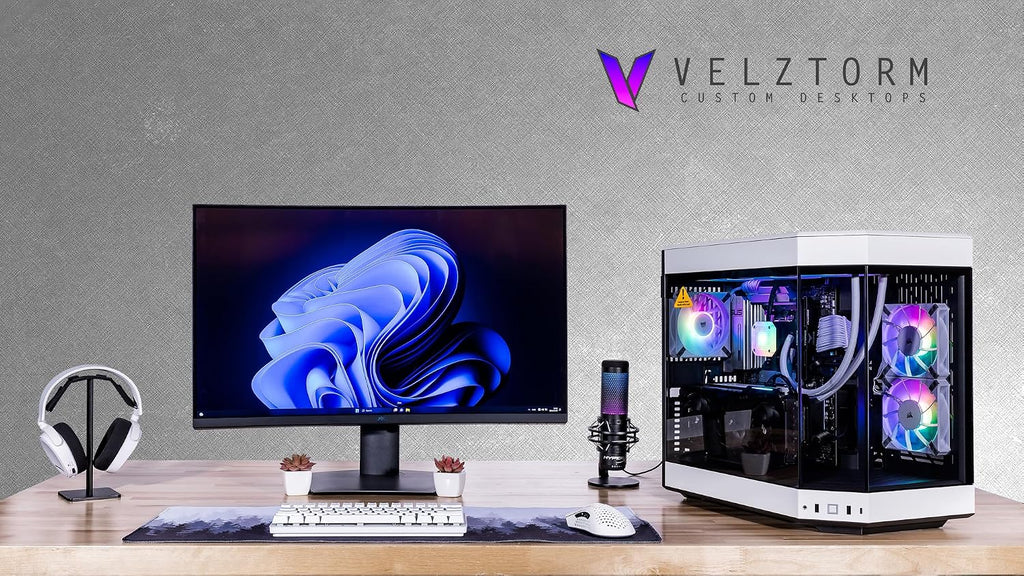 Velztorm White Praetix 3D Custom Built Y60 Gaming Desktop PC (GeForce RTX 5080 16GB (>4090), Liquid Cooled AMD Ryzen 7 9800X3D, 32GB DDR5, 2TB PCIe SSD, 1000W PSU, WiFi 7, Win 11 Pro)