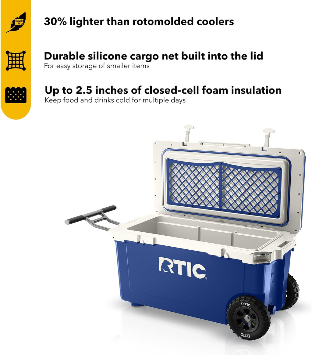 RTIC 72 Quart Ultra-Light Wheeled Cooler Hard Insulated Portable Ice Chest Box for Beach, Drink, Beverage, Camping, Picnic, Fishing, Boat, Barbecue, 30% Lighter Than Rotomolded Coolers
