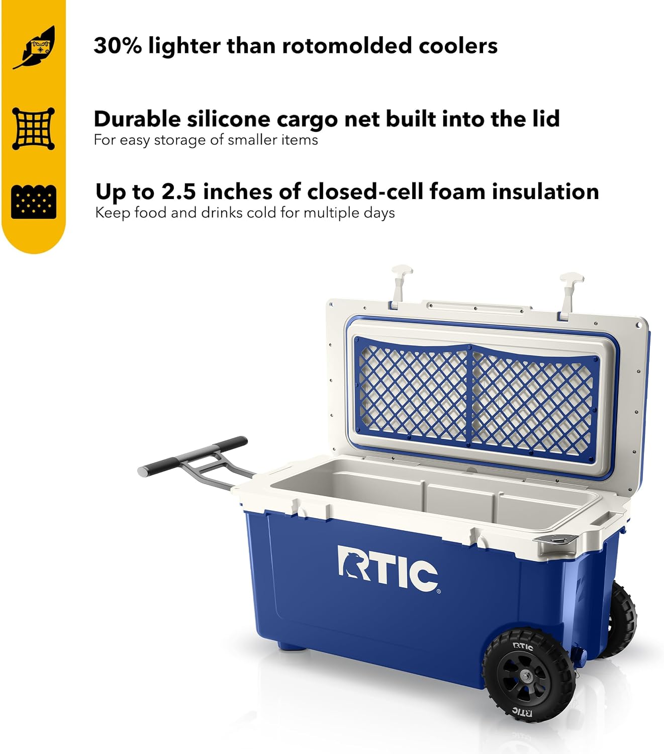 RTIC 72 Quart Ultra-Light Wheeled Cooler Hard Insulated Portable Ice Chest Box for Beach, Drink, Beverage, Camping, Picnic, Fishing, Boat, Barbecue, 30% Lighter Than Rotomolded Coolers