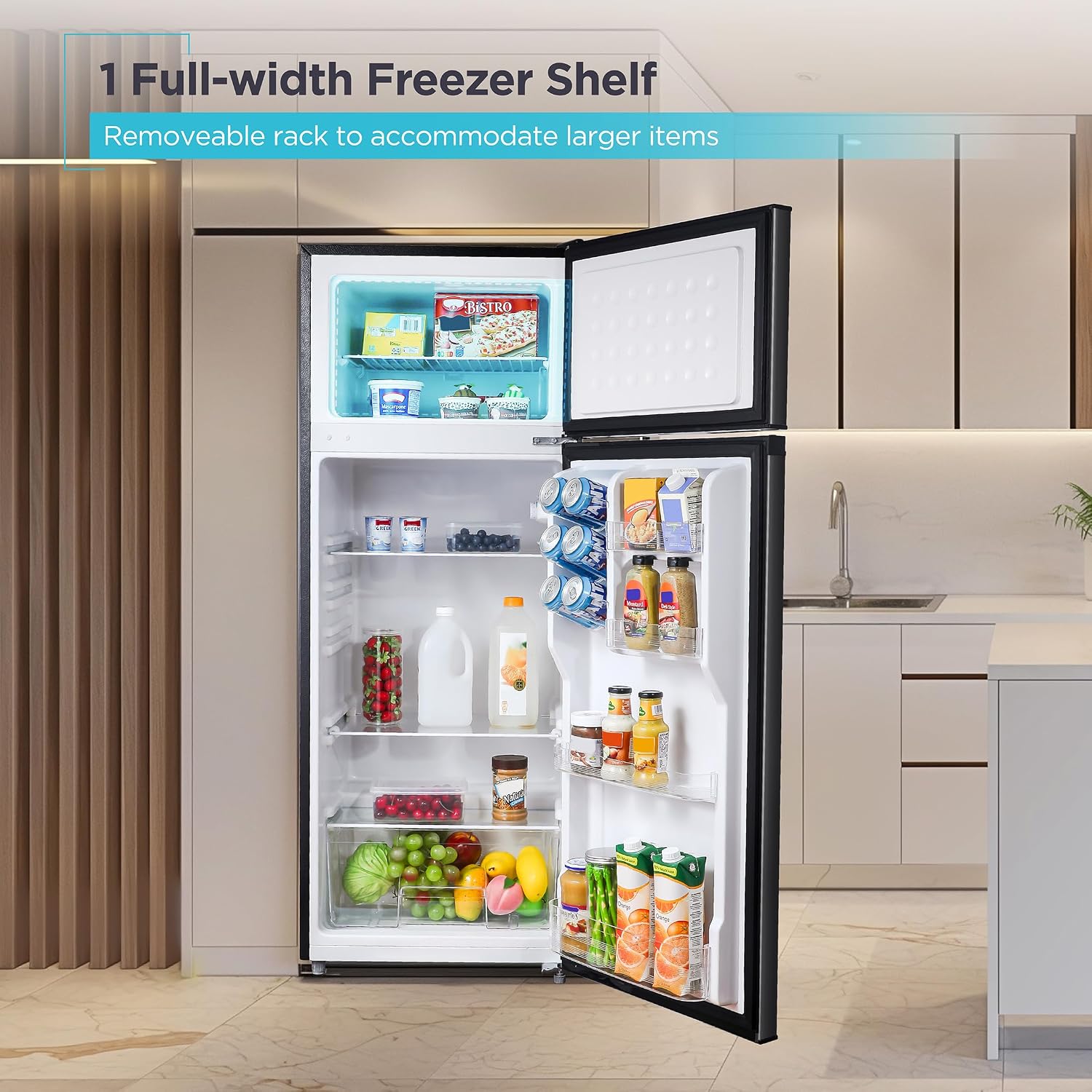 BLACK+DECKER 7.7 Cu. Ft. Top Mount Refrigerator with Freezer, 2 Door Fridge with Top Freezer and Mechanical Temperature Control, For Homes and Apartments, BDA77LAB, Black