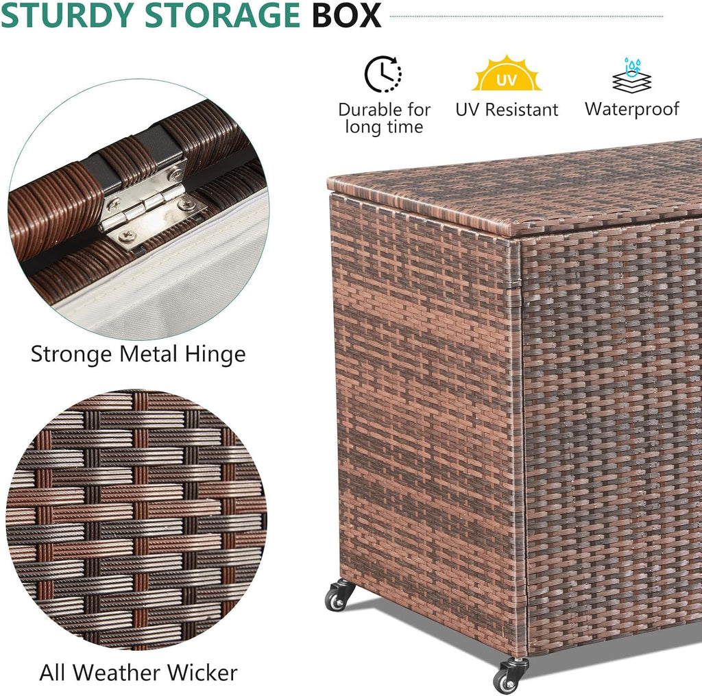 AVAWING 180 Gallon Large Deck Box, Outdoor Wicker Storage Container, Patio Rattan Furniture for Garden Tools, Pillows, Pool, Brown
