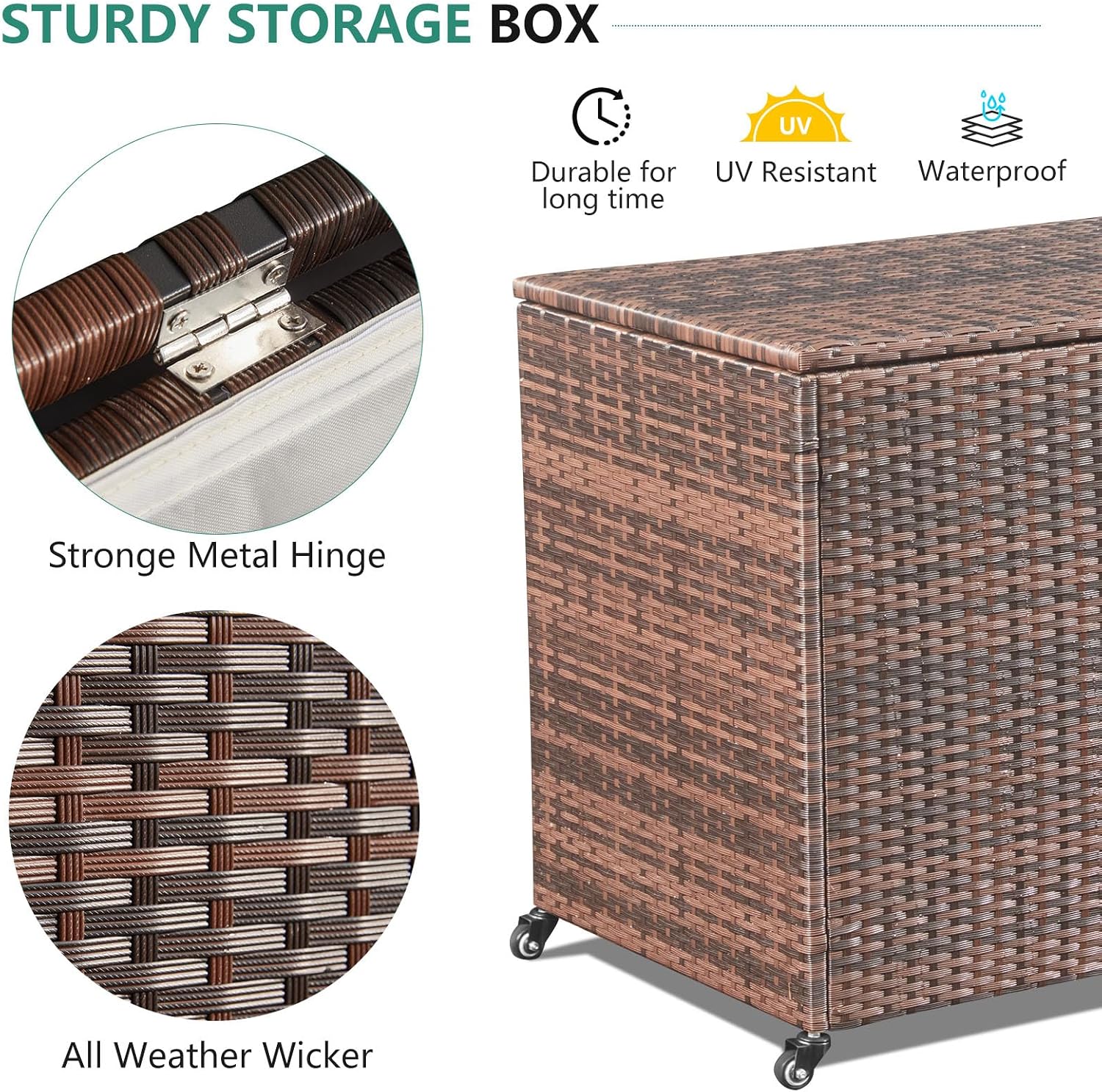 AVAWING 180 Gallon Large Deck Box, Outdoor Wicker Storage Container, Patio Rattan Furniture for Garden Tools, Pillows, Pool, Brown