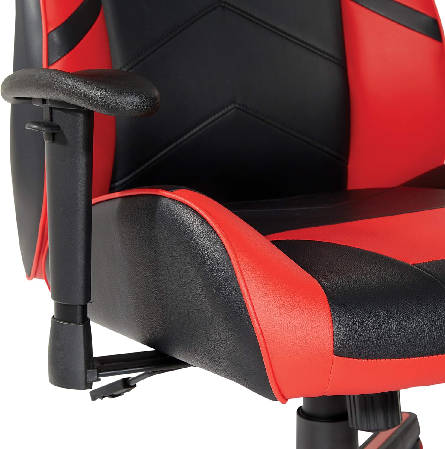 OSP Home Furnishings Vapor Ergonomic Adjustable High Back Faux Leather Gaming Chair with Coil Spring Seat and Integrated Cooling Airflow, Red Accents