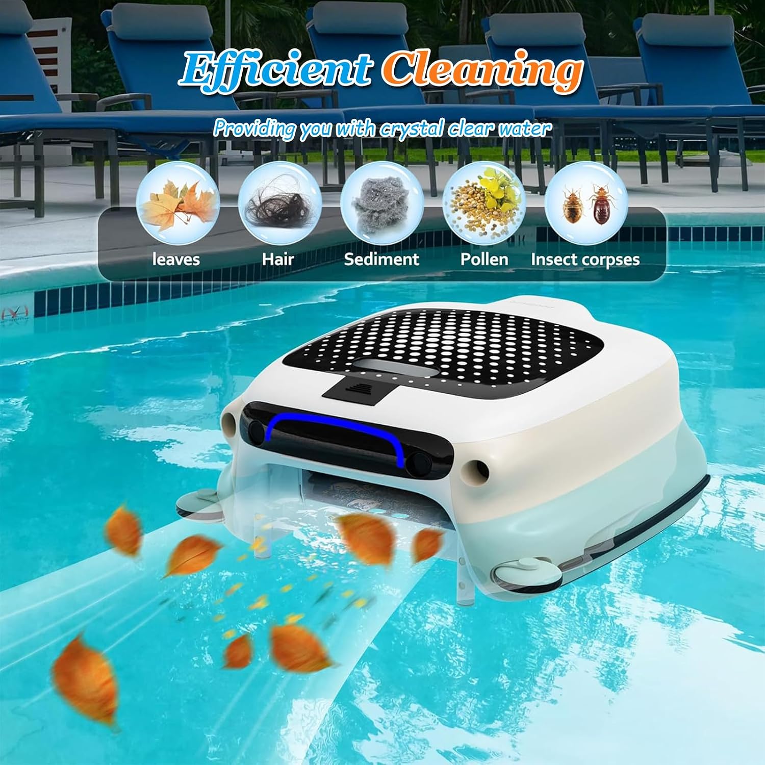 Pool Robot, Cordless Pool with Cleaning Power Supply, 6H Autonomy for Above Ground Pools 2000sq.ft, Double Filtration, Automatic Parking