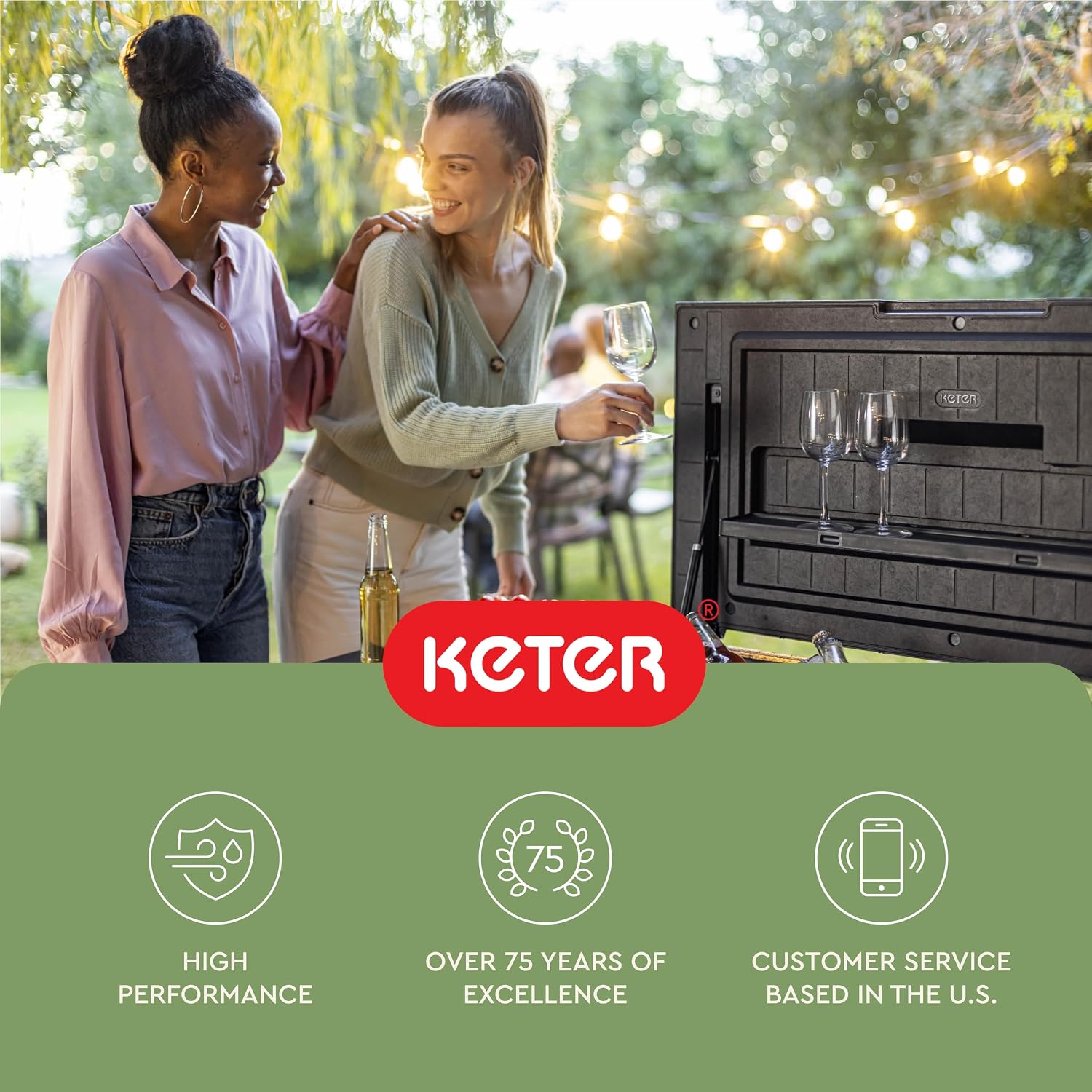 Keter 89.8 Qt Portable Outdoor Patio Cooling Chest, Ice Chest Beverage Party Bar Cart Table with Swivel Wheels, Shelves, and Bottle Opener, Graphite
