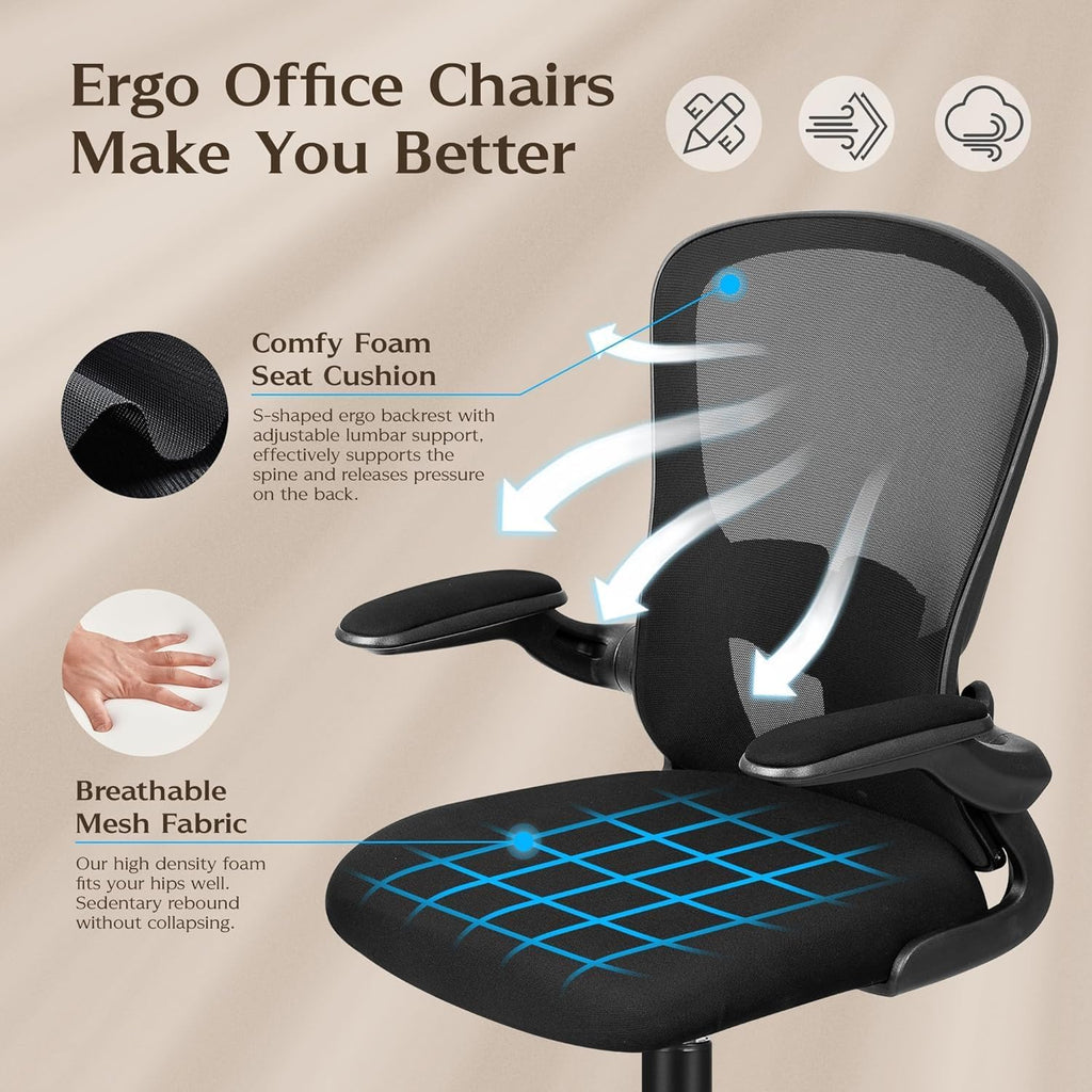 FelixKing Office Desk Chairs, Ergonomic PC Desk Chair with Wheels, Adjustable Lumbar Support and Height, Swivel Computer Chair with Flip-up Armrests and Ergo Mesh Backrest(Black, Pack of 8)
