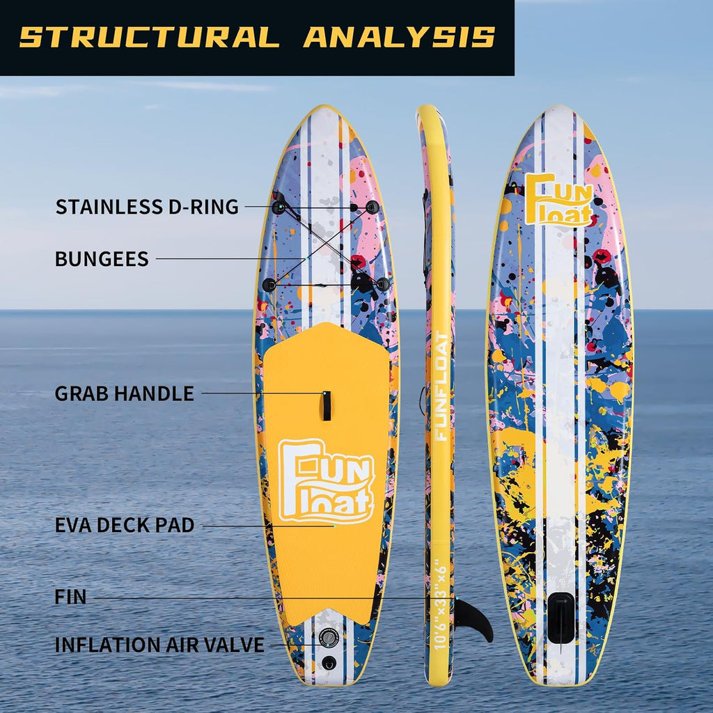 SUP, Paddle Board 11'x33 x6 Wide Inflatable Stand Up Paddle Board with Hand Pump, Leash, Adjustable Paddle for Basic Version, 100L Backpack, All-Round Sup Board