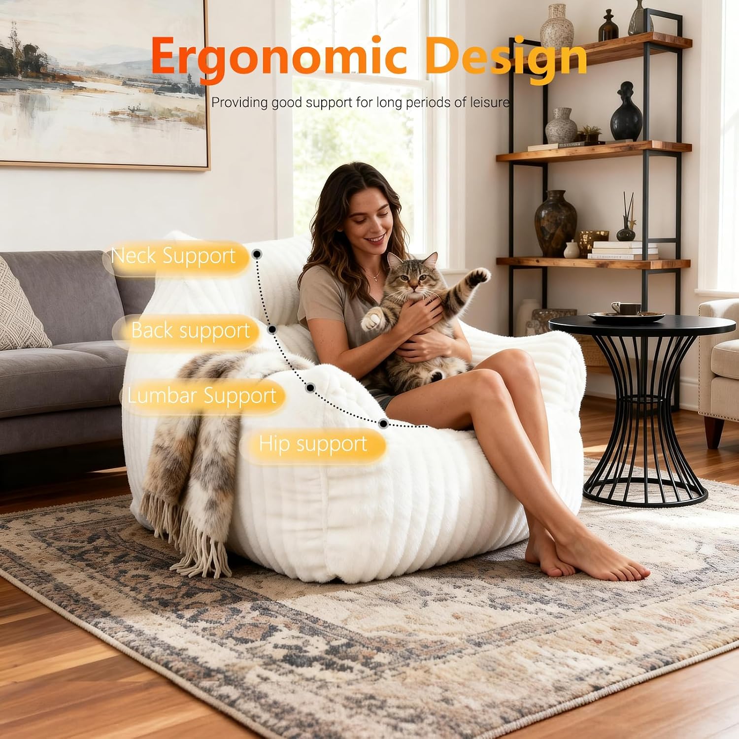Giant Bean Bag Chair for Adults, Comfy Chair for Bedroom, Floor Chairs for Living Room, Lounge Chair Indoorg, Floor Couch with Meditation